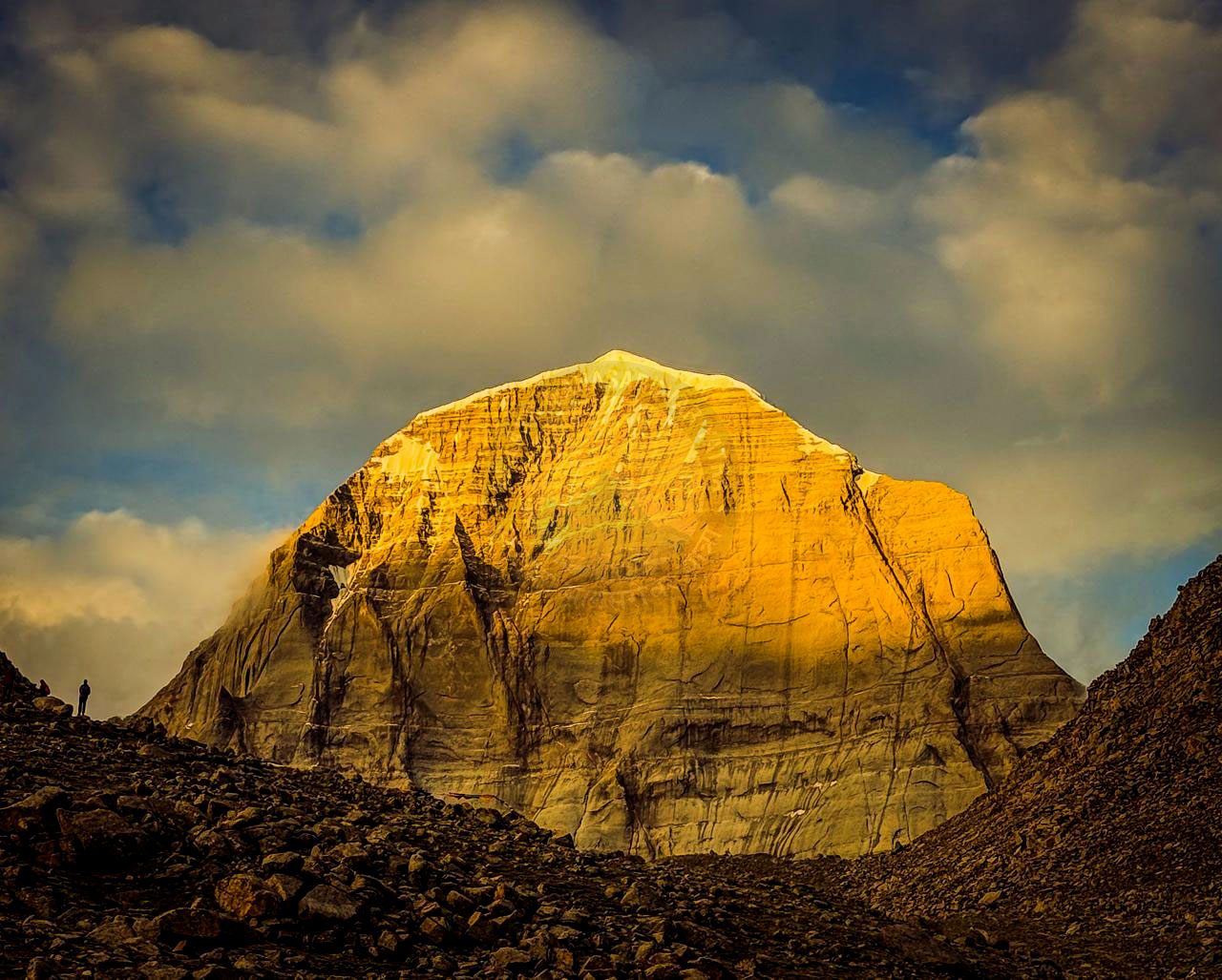 Mount Kailash shining in golden light, showcasing its majestic Himalayan landscape