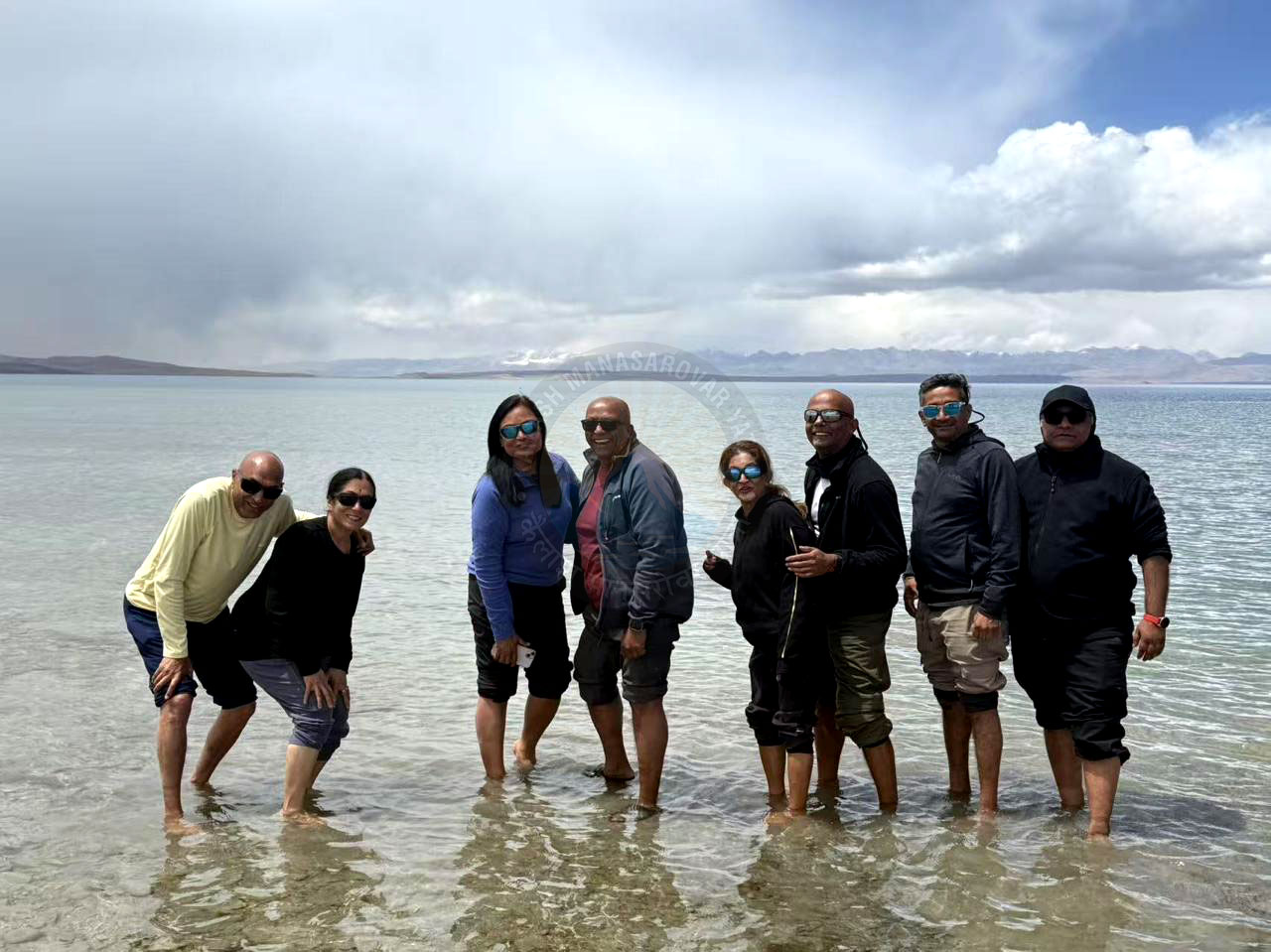 Group Wading In Lake Manasarovar