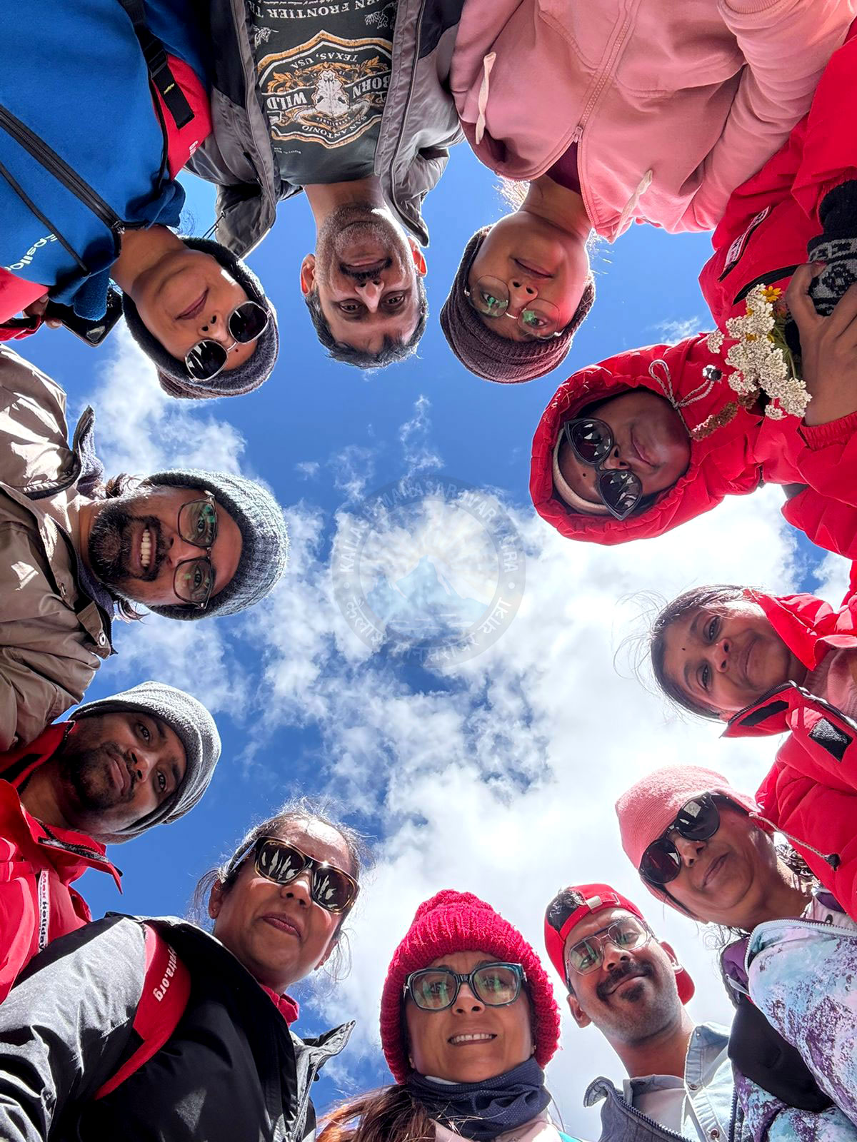 Pilgrims walking together during the sacred Kailash Mansarovar Yatra, experiencing unity, faith, and spiritual connection in the Himalayas