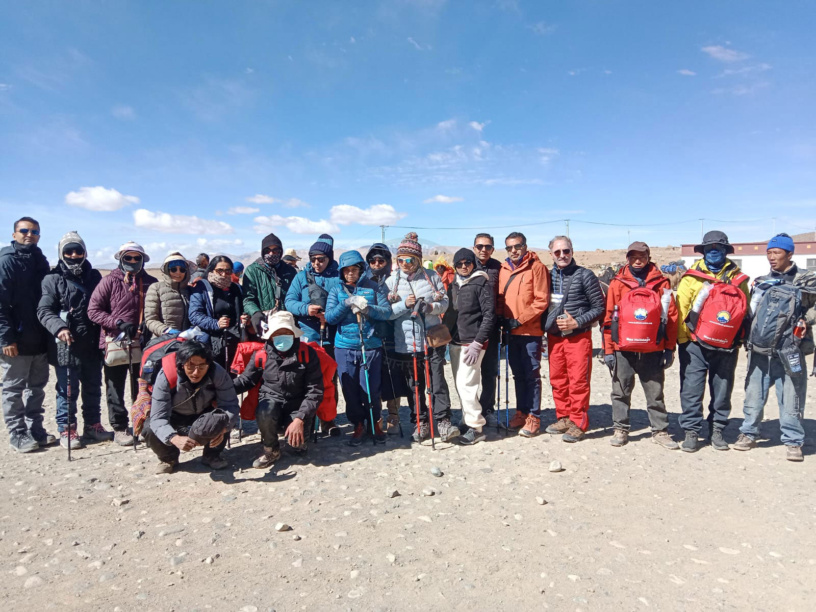 Group of motivated pilgrims ready for their spiritual journey, showcasing solidarity and community