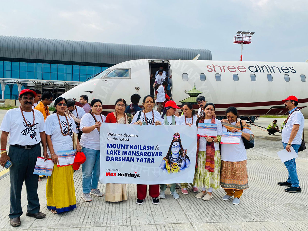 Pilgrimage group arriving for Mount Kailash and Lake Mansarovar Yatra with Shree Airlines, organized by Max Holidays