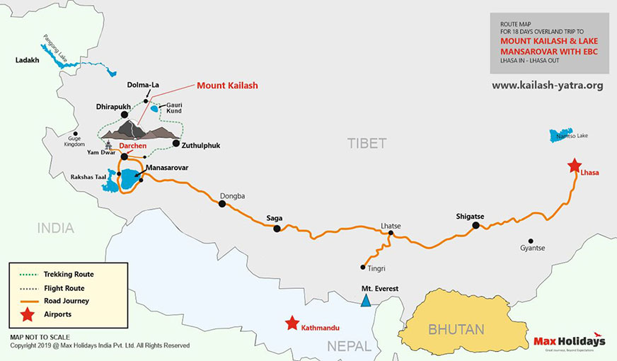 Route Map Kailash Yatra with EBC